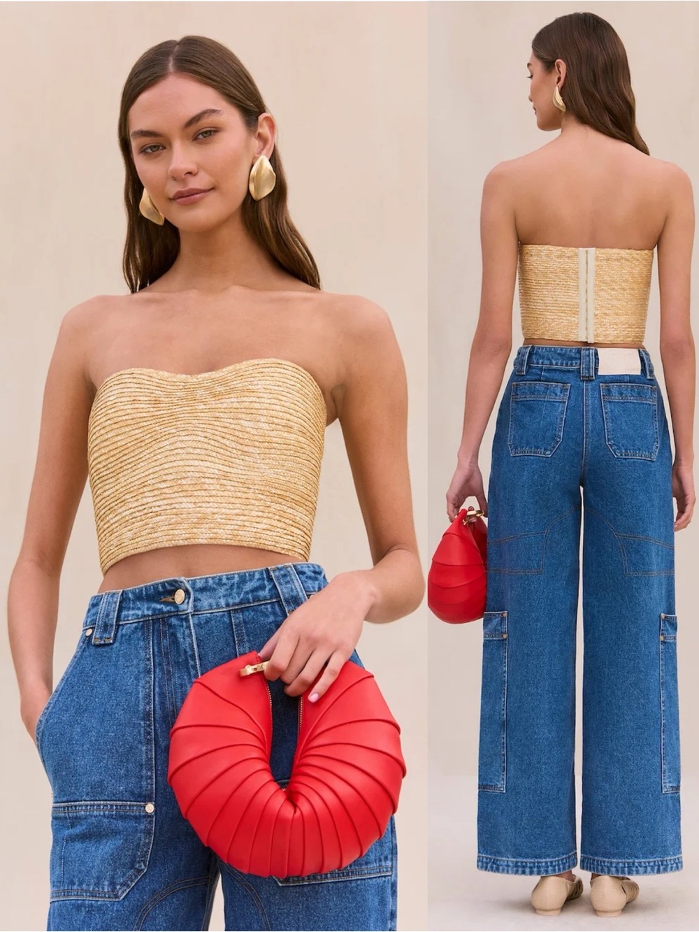 Cult Gaia Jacira Woven Strapless Cropped Bustier Top Natural Raffia NEW with tag